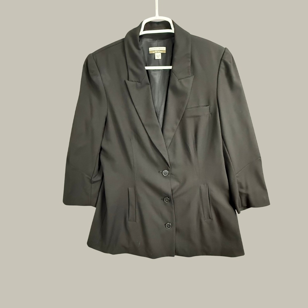Andrea Behar Boston Proper Black 3/4 Sleeve Tailored Blazer Jacket Size 14